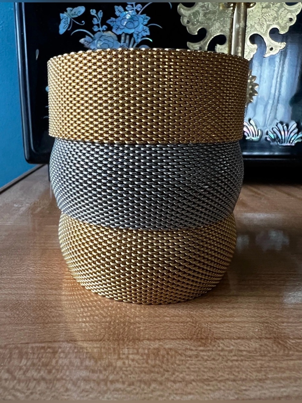 Vintage Mesh Cuff Bracelet Lot of 3 Gold Silver Tone Metal Wide Woven Unmarked
